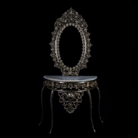 خرید، قیمت و مشخصات سرویس آینه کنسول بیضی طرح اطلسی رنگ پرداخت کاری شده - هنرظریف