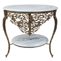 خرید، قیمت و مشخصات میز تلفن دو طبقه با رویه سنگی و بدنه آلیاژ - هنرظریف