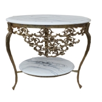 خرید، قیمت و مشخصات میز تلفن دو طبقه سه پایه، جنس بدنه آلیاژ و رویه سنگ سفید - هنرظریف