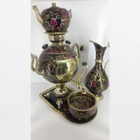 خرید، قیمت و مشخصات سرویس سماور برنجی 8 لیتری نقاشی شده کار دست طراحی شیک و عالی - هنرظریف