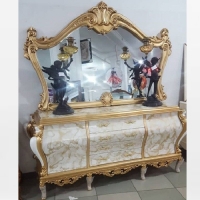 خرید، قیمت و مشخصات آینه کنسول وسط کشو رنگ طلایی و سفید، طراحی بی نظیر و دارای ضمانت رنگ و بدنه - هنرظریف