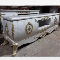 خرید، قیمت و مشخصات میز تلویزیون معرق کاری شده، رنگ سفید پولیشی و طراحی به روز و خاص - هنرظریف