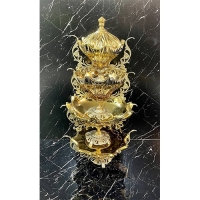 خرید آنلاین، ست پذیرایی 4 طبقه الیزه از جنس برنز به رنگ طلایی، بسیار زیبا و درخشان، زیر قیمت بازار | هنرظریف