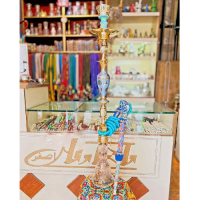 خرید، قیمت و مشخصات قلیان کامل برنجی گلدان دار هندی، شیشه لوستری طلاکاری ارزان و باکیفیت _ هنرظریف