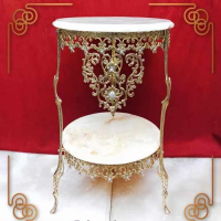 خرید، قیمت و مشخصات میز خاطره دو طبقه گل نقلی برنزی ارزان و با کیفیت _ هنرظریف