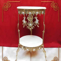 خرید، قیمت و مشخصات میز خاطره دو طبقه برنزی طرح گل و برگ ارزان و با کیفیت _ هنرظریف