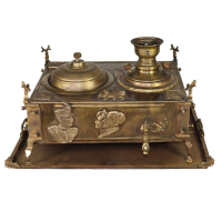 خرید، قیمت و مشخصات منقل سماوری ذغالی برنجی متوسط با سینی، بالاترین کیفیت _ هنرظریف