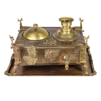 خرید، قیمت و مشخصات منقل سماوری ذغالی برنجی کوچک با سینی، بالاترین کیفیت _ هنرظریف