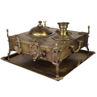 خرید، قیمت و مشخصات منقل سماوری زغالی برنجی همایونی متوسط با سینی، بالاترین کیفیت _ هنرظریف