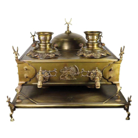 خرید، قیمت و مشخصات منقل سماوری زغالی برنجی همایونی با دو سماور و سینی، سنگین وزن _ هنرظریف