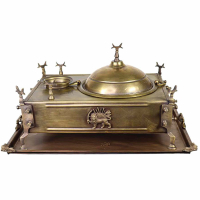 خرید، قیمت و مشخصات منقل زغالی برنجی مستطیلی کاسه دار ۴، با سینی با بالاترین کیفیت _ هنرظریف