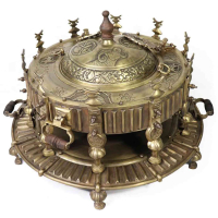 خرید، قیمت و مشخصات منقل زغالی برنجی قلمزنی خان بختیاری ۶۰ با سینی، سنگین وزن با بالاترین کیفیت _ هنرظریف