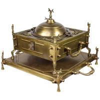 خرید، قیمت و مشخصات منقل زغالی برنجی مربع کوچک طرحدار کاسه جدا با سینی پایه دار با بالاترین کیفیت _ هنرظریف