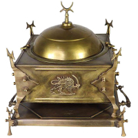 خرید، قیمت و مشخصات منقل زغالی برنجی مربع متوسط کاسه جدا با سینی پایه دار با بالاترین کیفیت _ هنرظریف