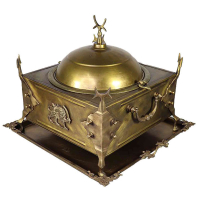 خرید، قیمت و مشخصات منقل زغالی برنجی مربع متوسط کاسه جدا با سینی بدون پایه، سنگین وزن _ هنرظریف