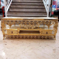 خرید، قیمت و مشخصات میز تلویزیون برنزی طول 120 ، 2 کشو طاووس دار، دارای ضمانت ارزان و باکیفیت _ هنرظریف