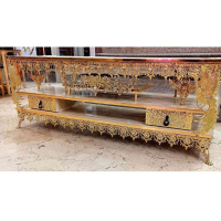 خرید، قیمت و مشخصات میز تلویزیون برنزی، طول 120، سه طبقه، طاووس دار، داری دو کشو بغل ارزان و باکیفیت _ هنرظریف