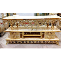 خرید، قیمت و مشخصات میز تلویزیون برنزی مدل گل آفتابگردان ، سه طبقه دارای چهار کشو ارزان و باکیفیت _ هنرظریف