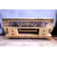 خرید، قیمت و مشخصات میز تلویزیون برنزی مدل گل آفتابگردان، چهار کشو، طول 120، صفحه هایگلاس ارزان و باکیفیت _ هنرظریف