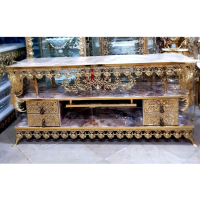 خرید، قیمت و مشخصات میز تلویزیون برنزی صفحه هایگلاس، طول 120، سه طبقه دارای چهار کشو ارزان و باکیفیت _ هنرظریف