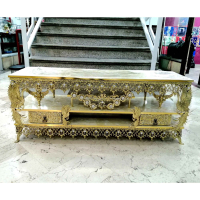 خرید، قیمت و مشخصات میز تلویزیون برنزی گل آفتابگردان، سه طبقه دو کشو با طراحی زیبا ارزان و باکیفیت _ هنرظریف