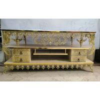 خرید، قیمت و مشخصات میز تلویزیون مدل گل آفتابگردان، طول 120، صفحه هایگلاس دارای چهار کشو ارزان و باکیفیت _ هنرظریف