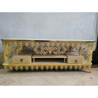 خرید، قیمت و مشخصات میز تلویزیون برنزی طاووس دار مدل گل آفتابگردان، دو کشو، دارای ضمانت ارزان و باکیفیت _ هنرظریف