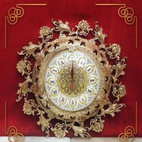 خرید، قیمت و مشخصات ساعت دیواری برنزی دایره ای با طرح گل و برگ ارزان و با کیفیت _ هنرظریف