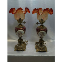 خرید، قیمت و مشخصات چراغ پایه برنجی آنتیک ستون سرامیکی لب چین، ارزان و با کیفیت _ هنرظریف