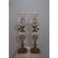 خرید، قیمت و مشخصات چراغ لامپا دو پوست شیری مدل تمام برنجی در دو طرح زیبا، ارزان و با کیفیت _  هنرظریف