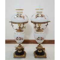 خرید، قیمت و مشخصات چراغ قالپاقی دو پوست شیری گلدار تمام برنجی، ارزان و با کیفیت _ هنرظریف