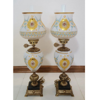 خرید، قیمت و مشخصات چراغ لامپا دو پوست شیری مدل گنبدی تمام برنج، ارزان و با کیفیت _ هنرظریف