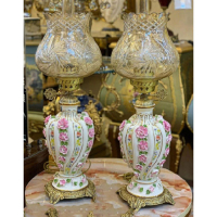 خرید، قیمت و مشخصات چراغ لامپا ستون گلدار صورتی قطعات تمام برنج آنتیک، ارزان و با کیفیت _ هنرظریف