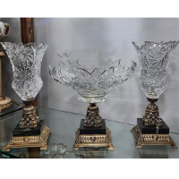 خرید، قیمت و مشخصات ست گلدان و میوه خوری کریستال با قطعات برنجی، ارزان و با کیفیت __ هنرظریف