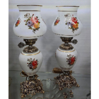 خرید، قیمت و مشخصات چراغ لامپا دو پوست شیری با آبکاری آنتیک، ارزان و با کیفیت _ هنرظریف