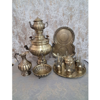 خرید، قیمت و مشخصات سرویس سماور زغالی برنجی 6 لیتری عدسی آینه، ارزان و با کیفیت _ هنرظریف