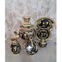 خرید، قیمت و مشخصات سرویس سماور زغالی برنجی شش لیتری الماس تراش، ارزان و با کیفیت _ هنرظریف