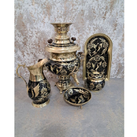 خرید، قیمت و مشخصات سرویس سماور زغالی برنجی دو لیتری زغالی الماس تراش، ارزان و با کیفیت _ هنرظریف