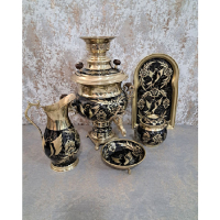 خرید، قیمت و مشخصات سرویس سماور زغالی برنجی سه و نیم لیتری استکاتی زغالی الماس تراش، ارزان و با کیفیت _ هنرظریف