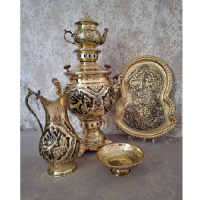 خرید، قیمت و مشخصات سرویس سماور زغالی برنجی شش لیتری گل و مرغ طلایی، ارزان و با کیفیت _ هنرظریف