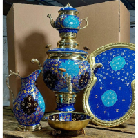 خرید، قیمت و مشخصات سرویس سماور زغالی برنجی چهار لیتری الماس تراش برنج فیروزه ، ارزان و با کیفیت _ هنرظریف