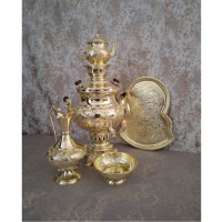 خرید، قیمت و مشخصات سرویس سماور زغالی برنجی شش لیتری مدل گل و مرغ، ارزان و با کیفیت _ هنرظریف