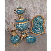 خرید، قیمت و مشخصات سرویس سماور زغالی برنجی شش لیتری مدل الماس تراش، ارزان و با کیفیت _ هنرظریف