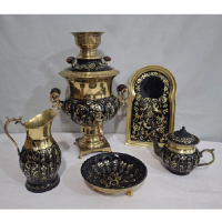 خرید، قیمت و مشخصات سرویس سماور زغالی برنجی دو و نیم لیتری مدل الماس تراش، ارزان و با کیفیت _ هنرظریف