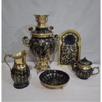 خرید، قیمت و مشخصات سرویس سماور زغالی برنجی دو لیتری مدل الماس تراش، ارزان و با کیفیت _ هنرظریف