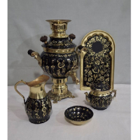 خرید، قیمت و مشخصات سرویس سماور زغالی برنجی یک لیتری مدل الماس تراش، ارزان و با کیفیت _ هنرظریف