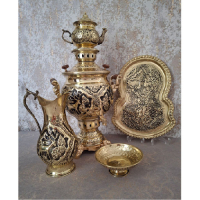 خرید، قیمت و مشخصات ست سرویس نانو سماور زغالی برنجی شش لیتری طرح گوزن، ارزان و با کیفیت _ هنرظریف