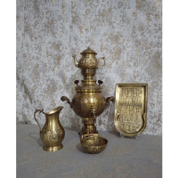 خرید، قیمت و مشخصات سرویس سماور زغالی برنجی دو لیتری مدل قلم توپی، ارزان و با کیفیت _ هنرظریف