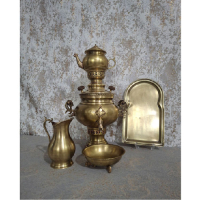 خرید، قیمت و مشخصات سرویس سماور زغالی برنجی سه لیتری ساده در سه طرح، ارزان و با کیفیت _ هنرظریف