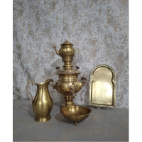 خرید، قیمت و مشخصات سرویس سماور زغالی برنجی سه و نیم لیتری مدل آینه پیچ در سه طرح، ارزان و با کیفیت _ هنرظریف